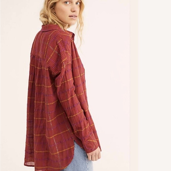 Free People Break My Stride Oversized Plaid Button Down Shirt - Picture 2 of 7